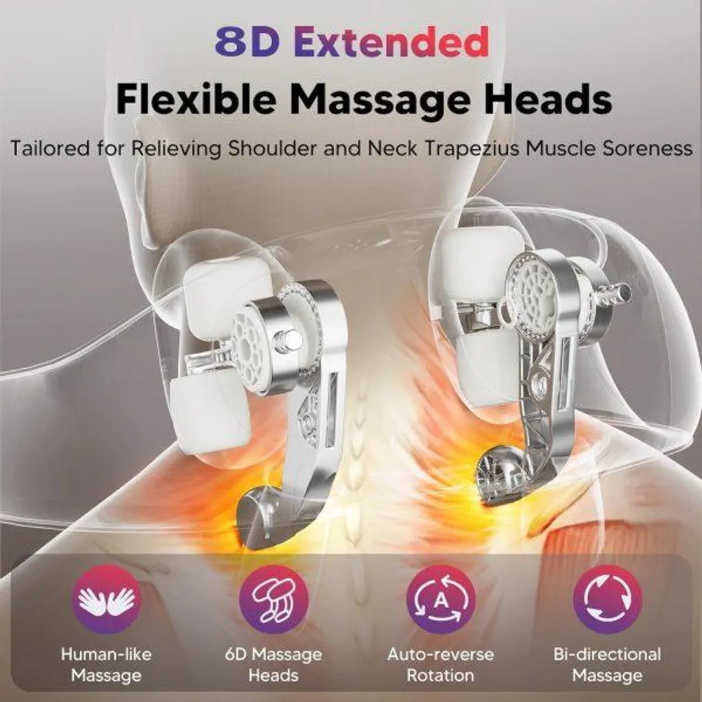 Flexibler Nackenmassagekopf mit 8D-Technologie, der die Nackenmuskulatur lindert.