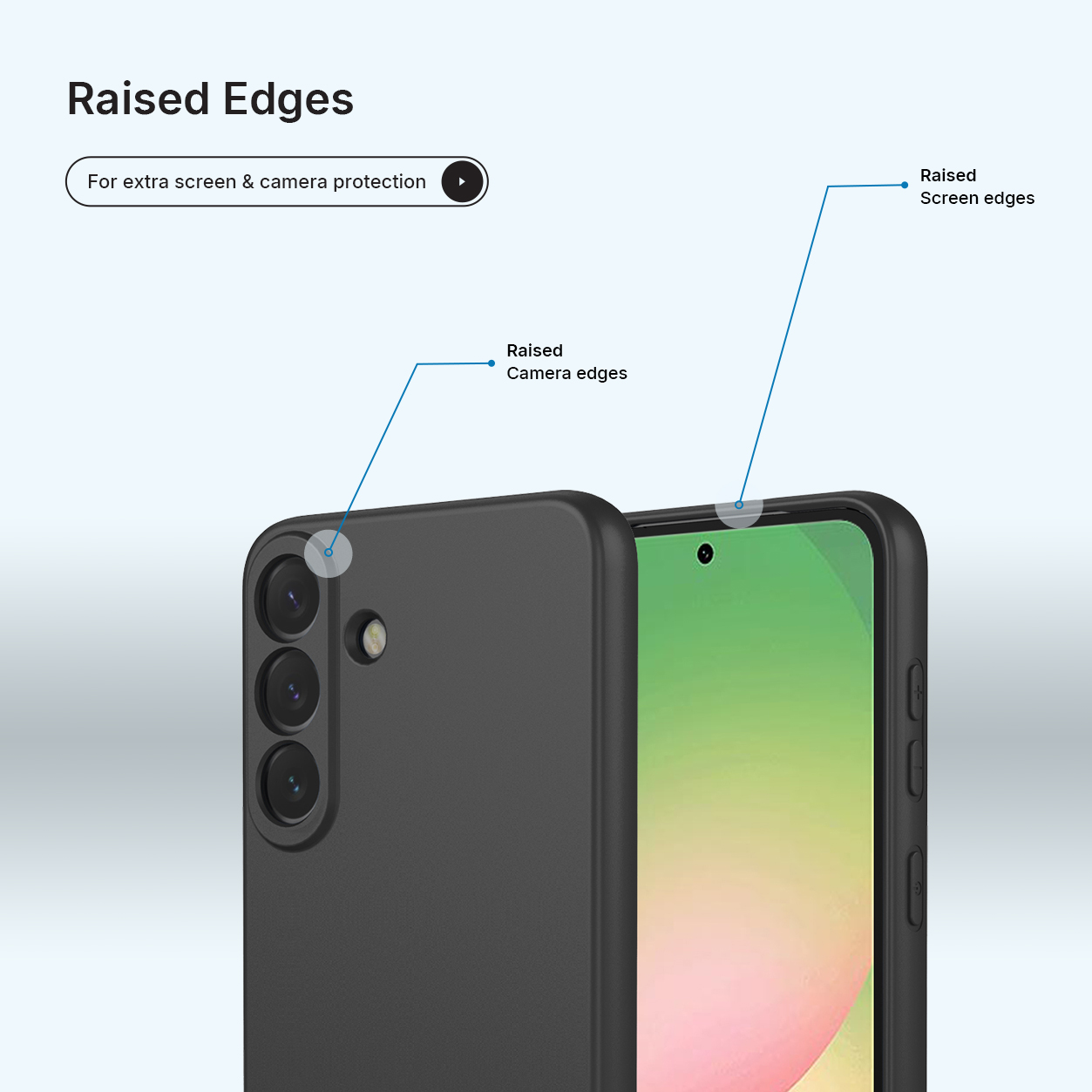 Black phone case with raised edges for camera and screen protection.