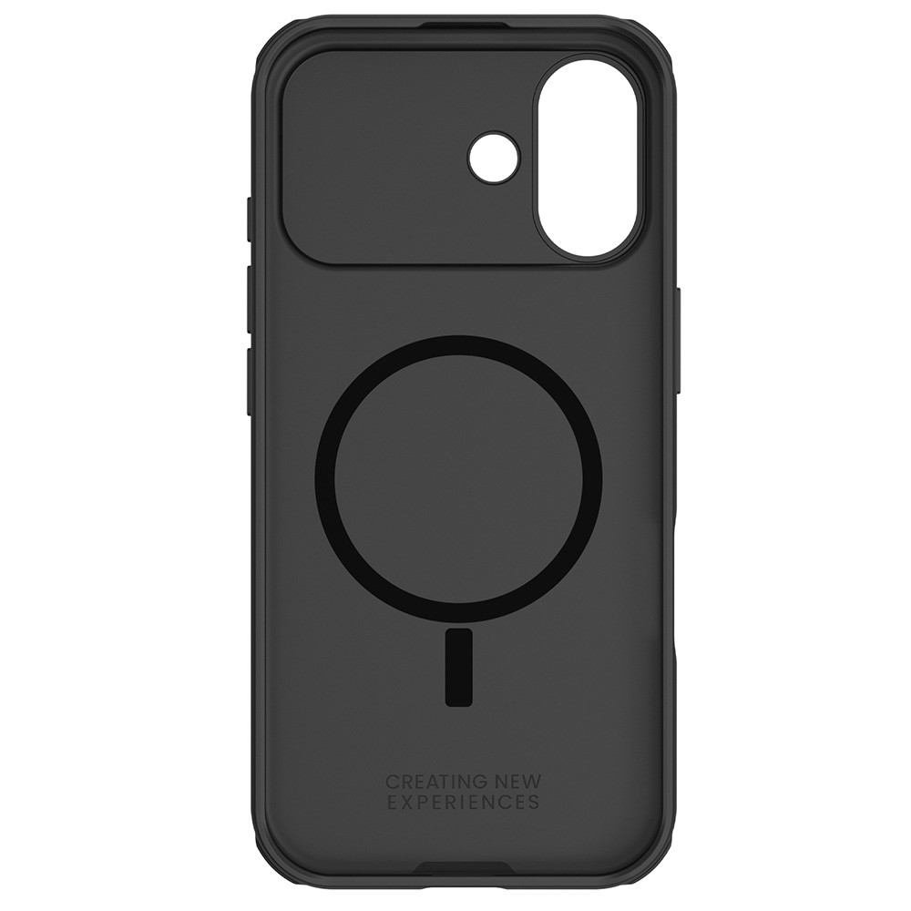 Custodia nera per telefono con anello magnetico e testo.