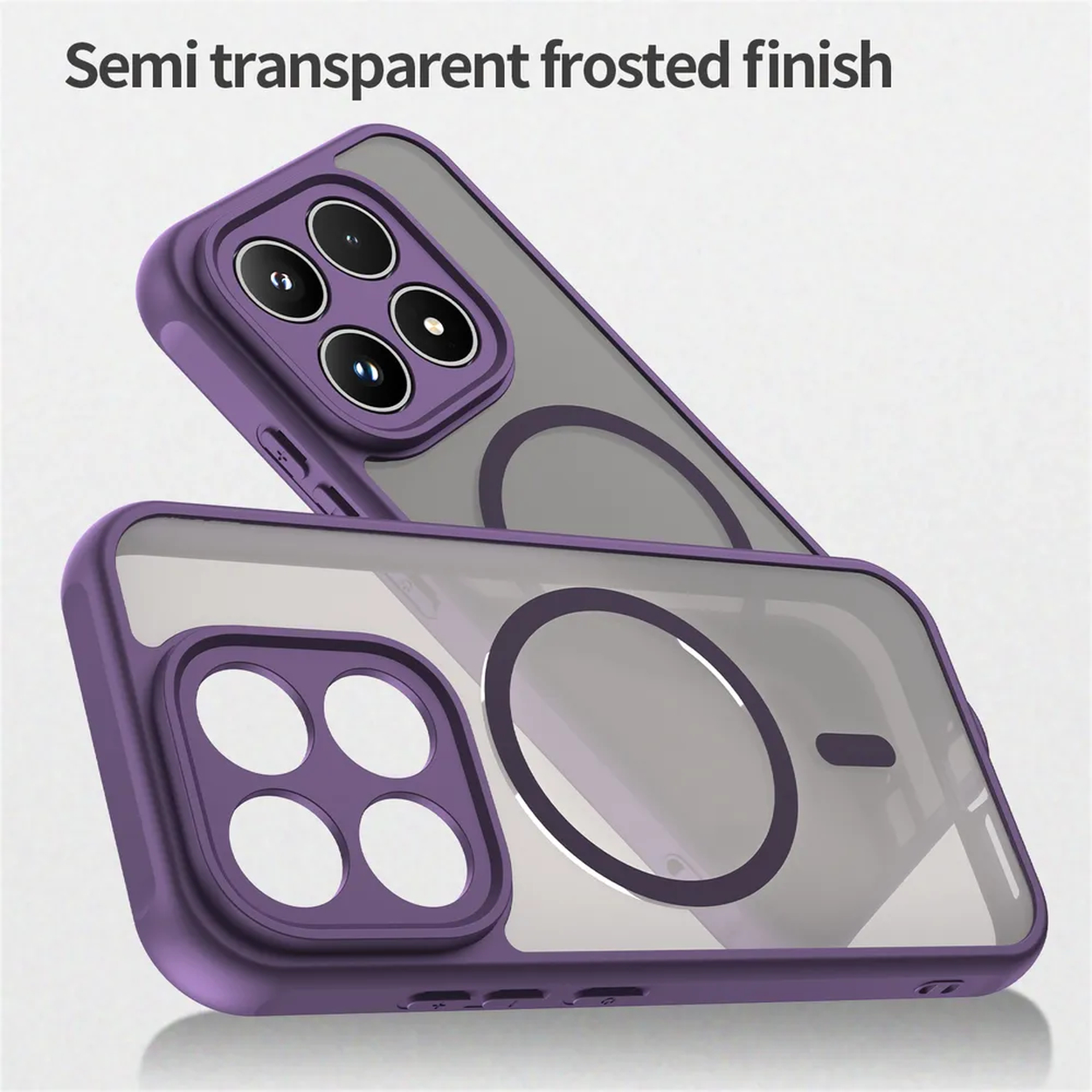 Coque de téléphone violette avec finition semi-transparente givrée.