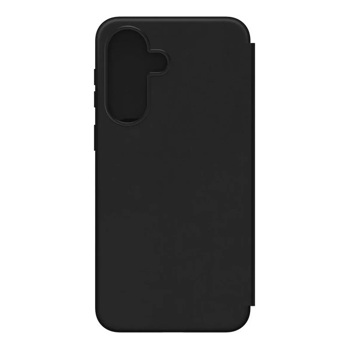 Zwarte telefoonhoes met uitsparing voor de camera aan de achterkant.