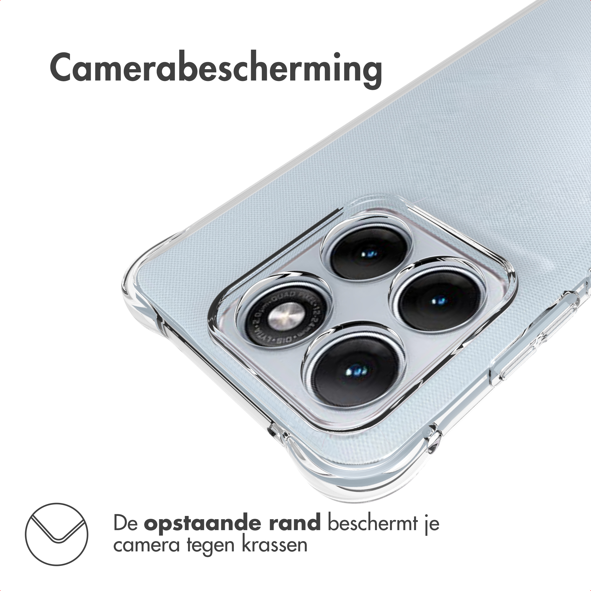 Transparante telefoonhoes met vier camera's en verhoogde rand.