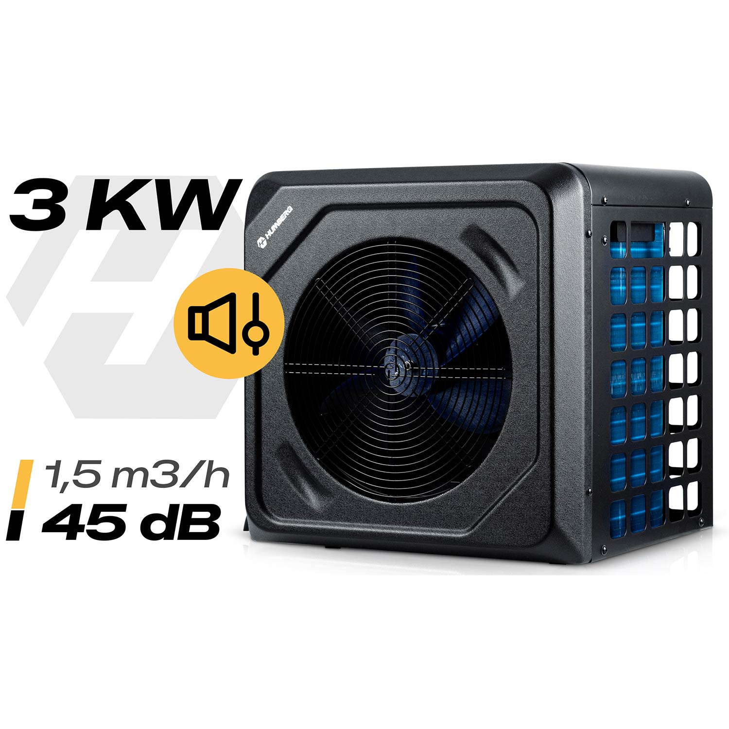 Czarna jednostka wentylatora z niebieskim rdzeniem, 3KW, 1,5 m3/h, 45 dB.