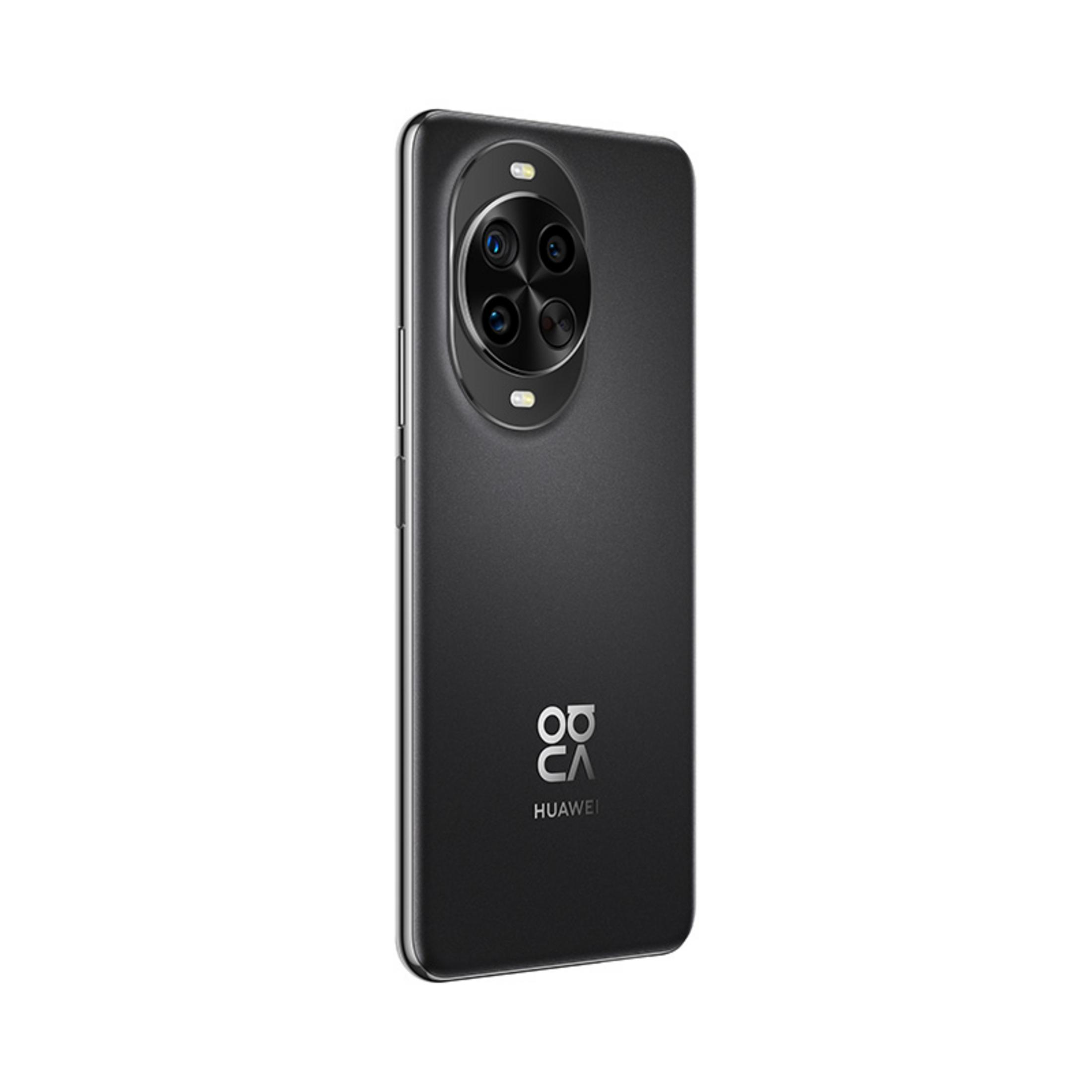 Rückseite eines schwarzen Smartphones mit runder Kameraeinheit und Huawei-Logo.