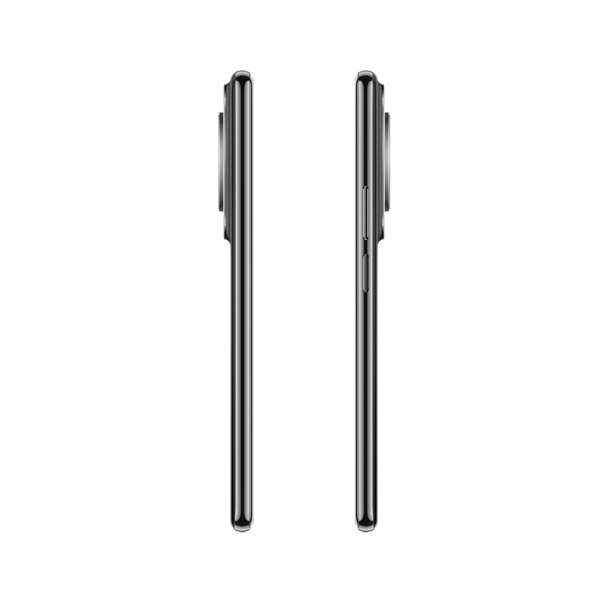 Zwei schwarze Smartphones nebeneinander auf weißem Hintergrund.