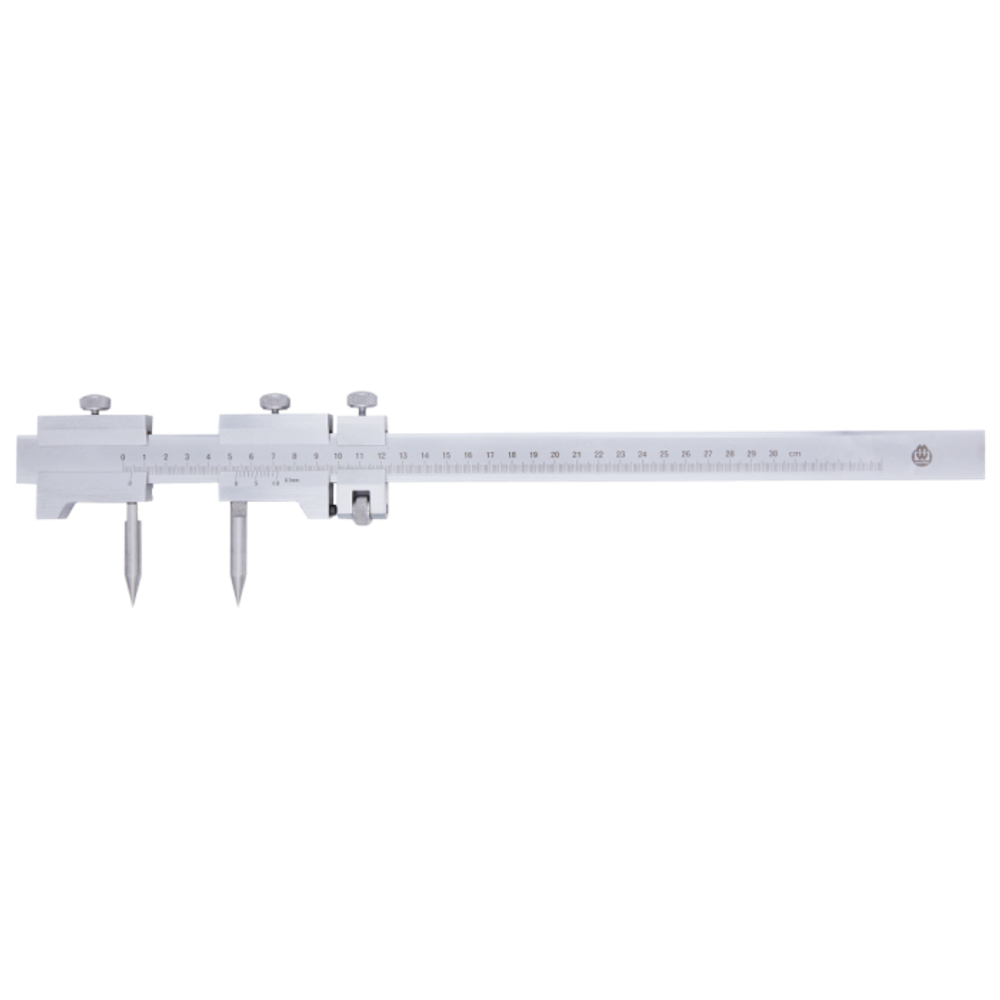 Gümüş renkli, 0-30 cm ölçüm yapan sivri çeneli kumpas.