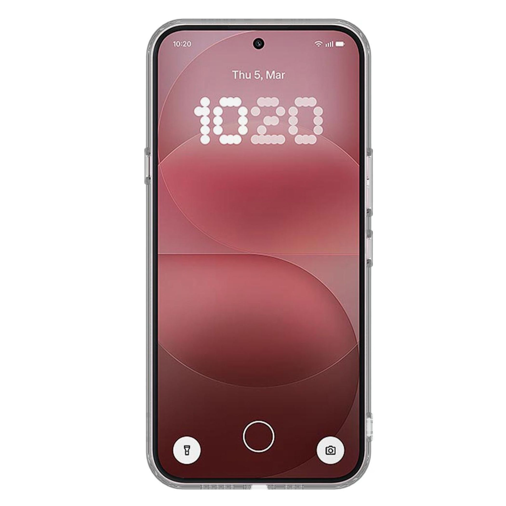 Ein Smartphone mit einem roten Hintergrund und digitalen Ziffern.