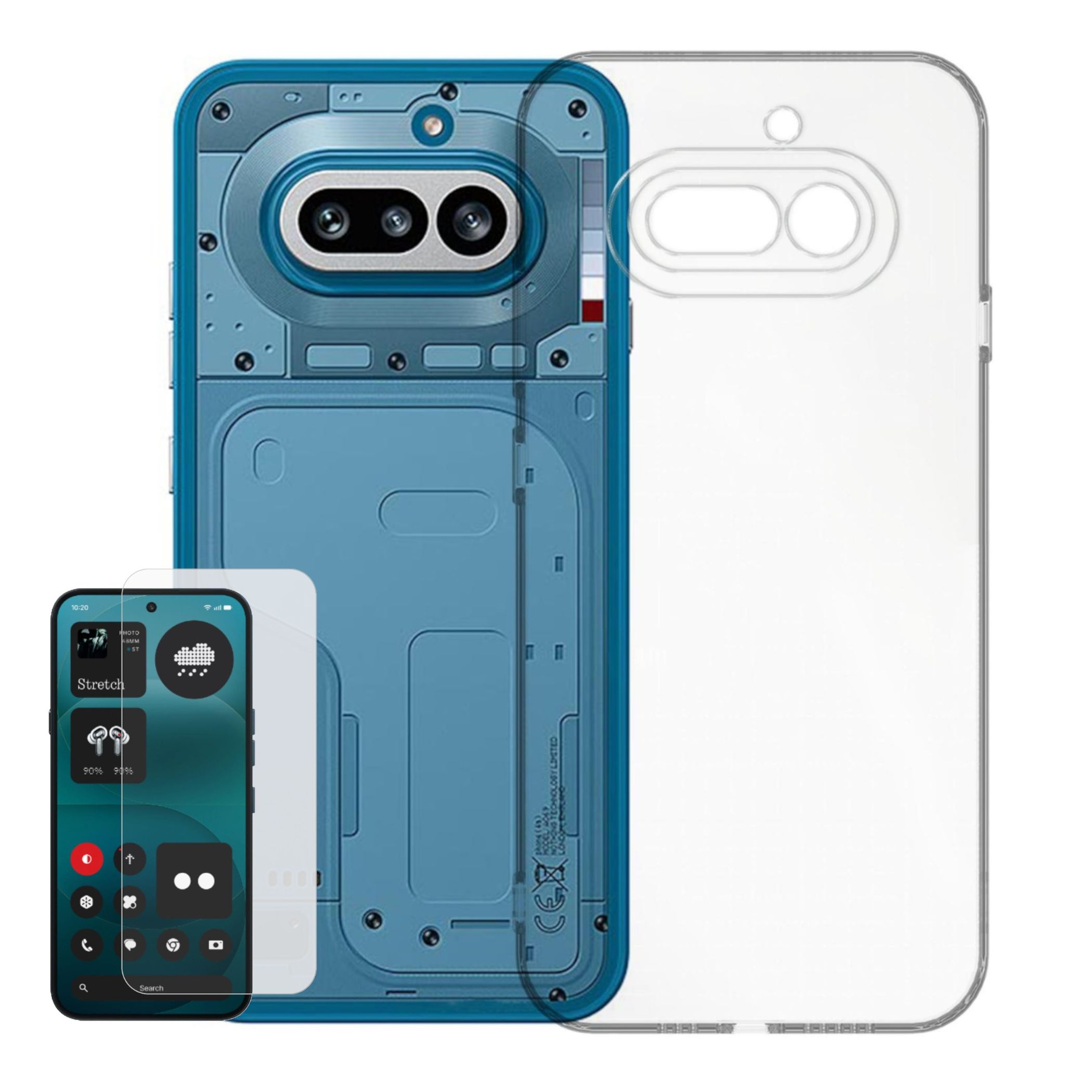 Blauer Handy-Schutz mit sichtbarer Kamera und transparentem Überzug.