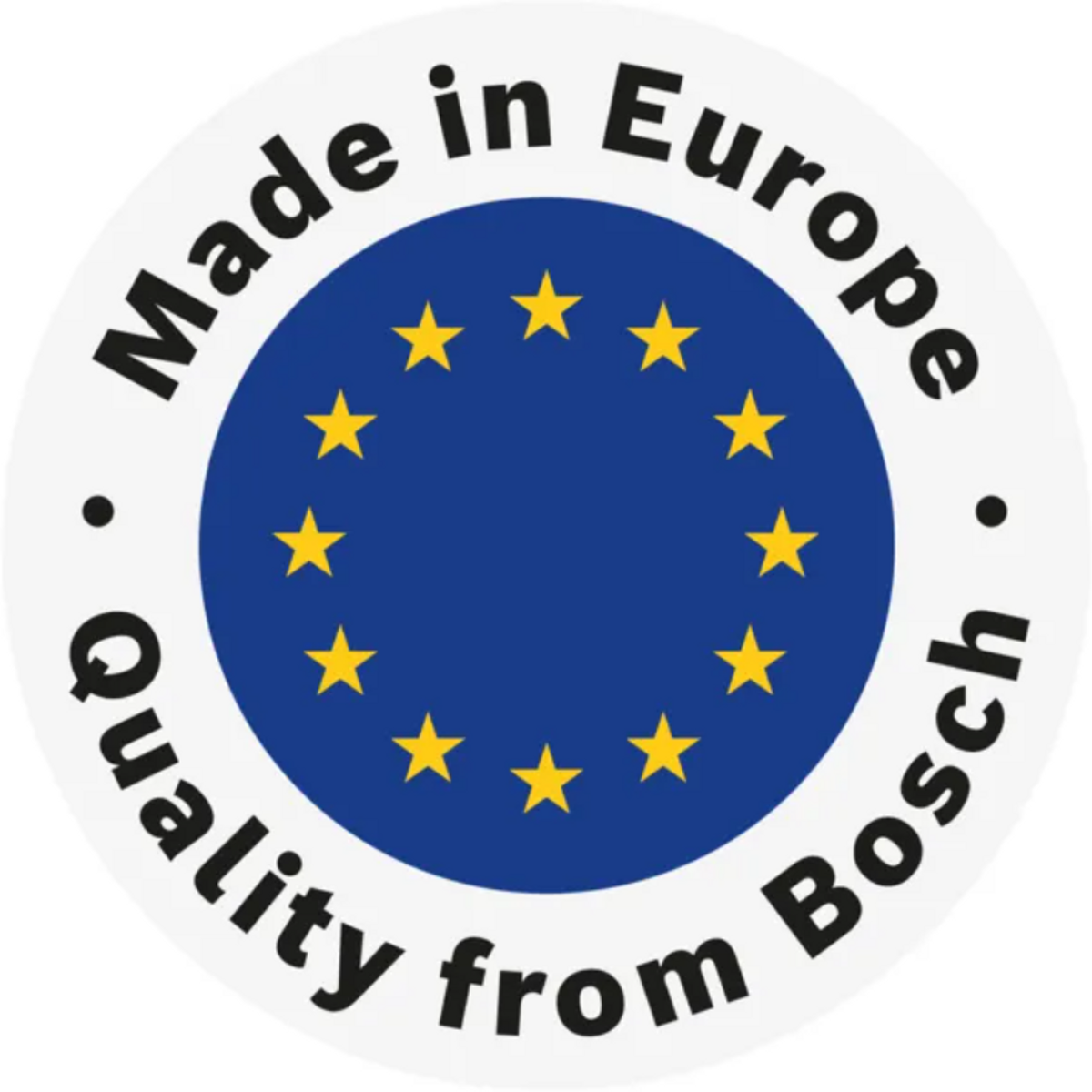 Logo: Made in Europe, Qualità Bosch. Bandiera UE al centro.