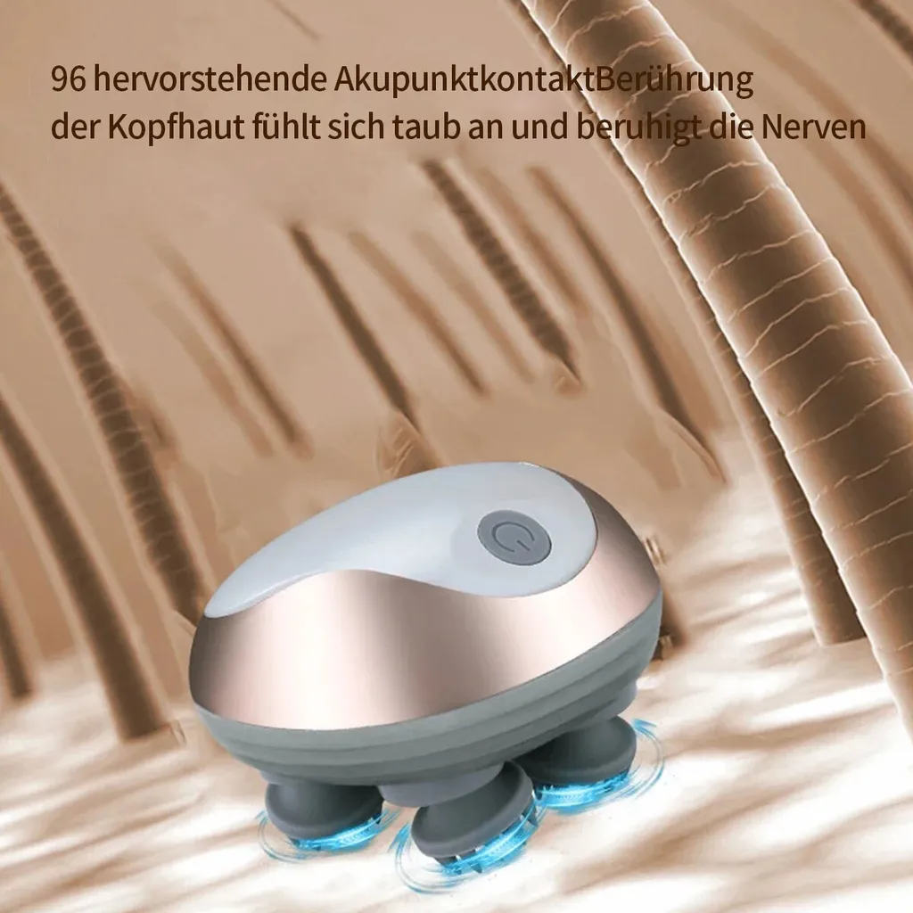 Ein Massagegerät mit vier rotierenden Köpfen auf einer Hautoberfläche mit Haaren.