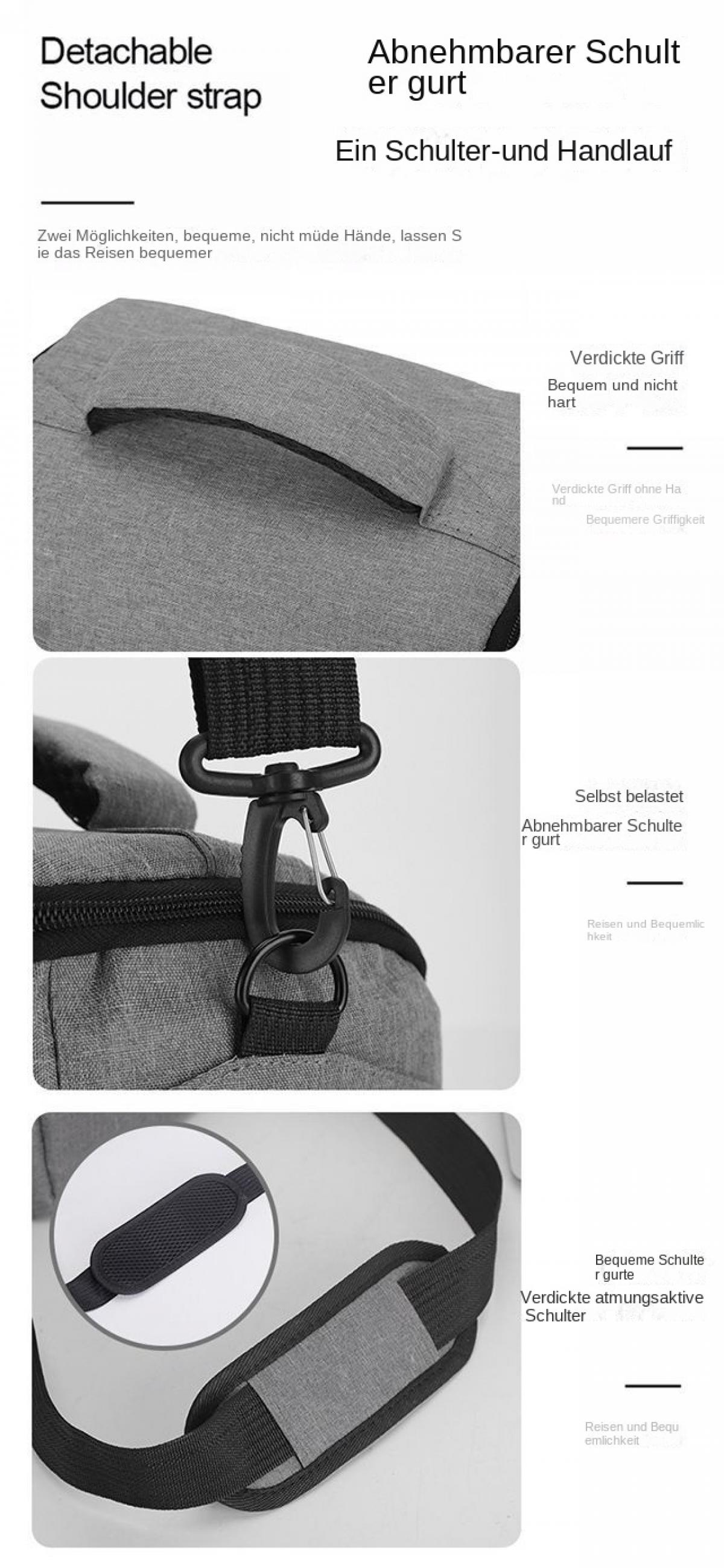 Graue Tasche mit abnehmbarem Schultergurt und Griffdetails.
