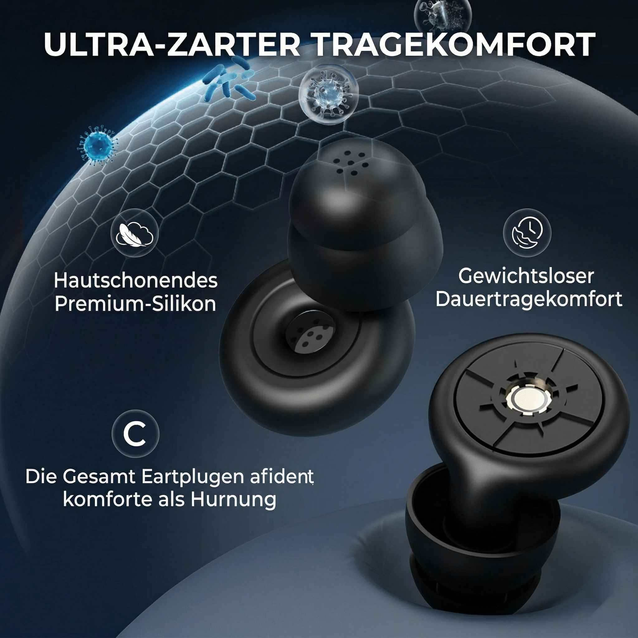 Ultra-zarter Tragekomfort mit Premium-Silikon und leichter Passform.