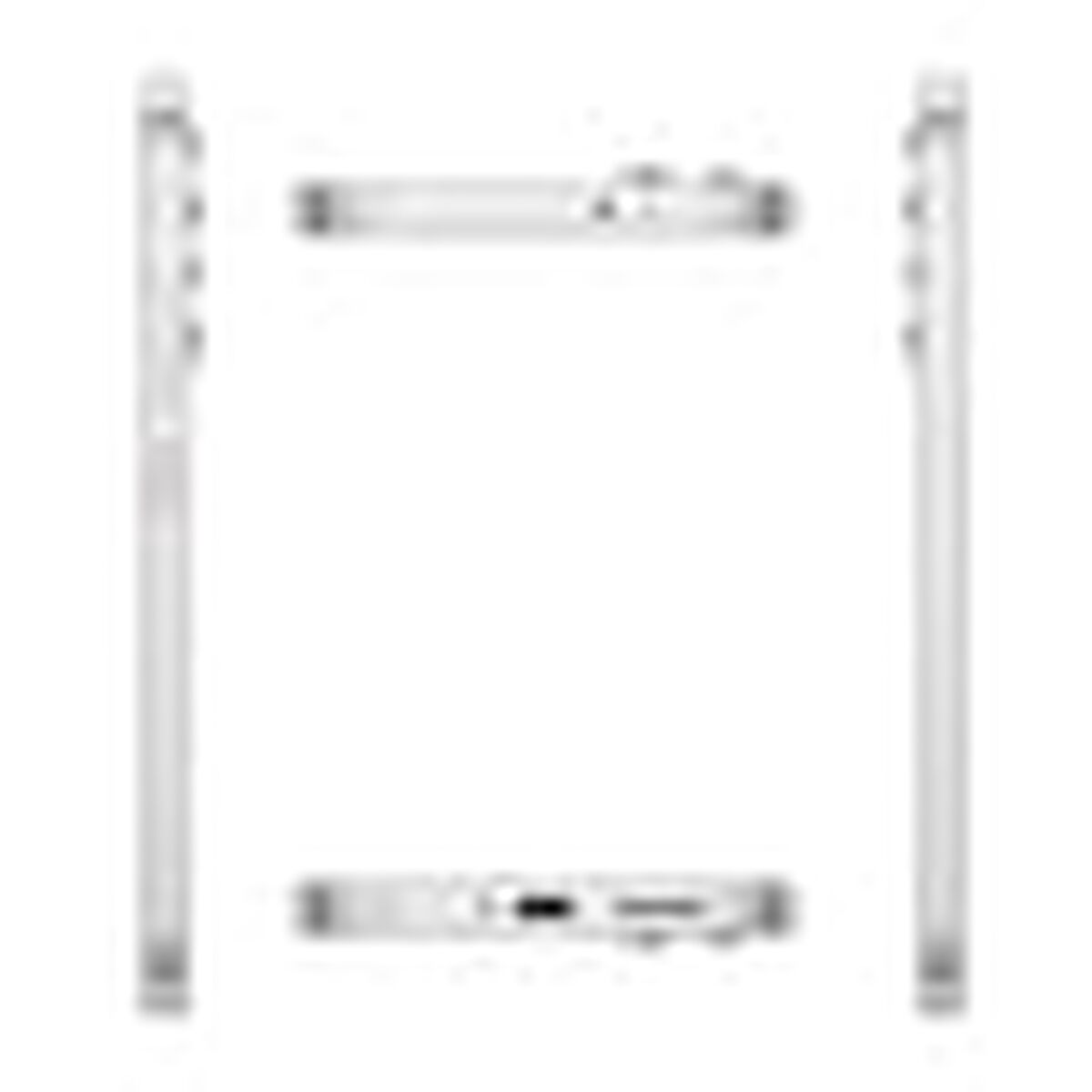 Biały smartfon pokazujący widok z przodu, z tyłu i z boku z portami.