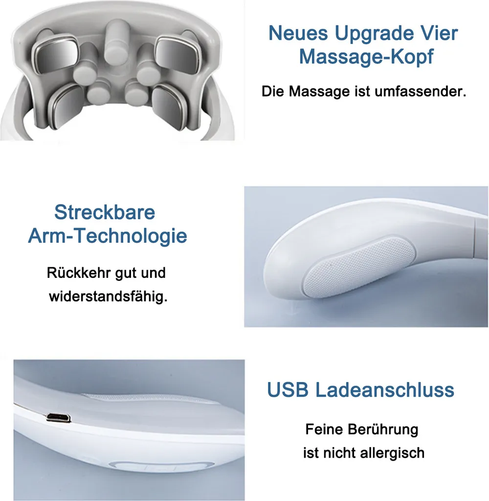 Ein Massagegerät mit verschiedenen Modi und einem USB-Anschluss.