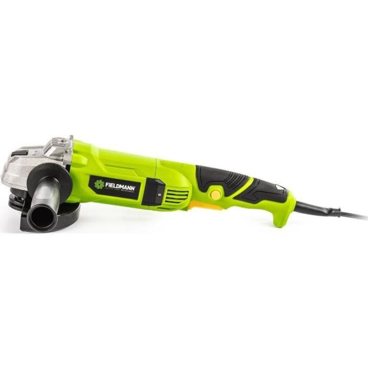 Zielono-czarna szlifierka kątowa z srebrną metalową głowicą.