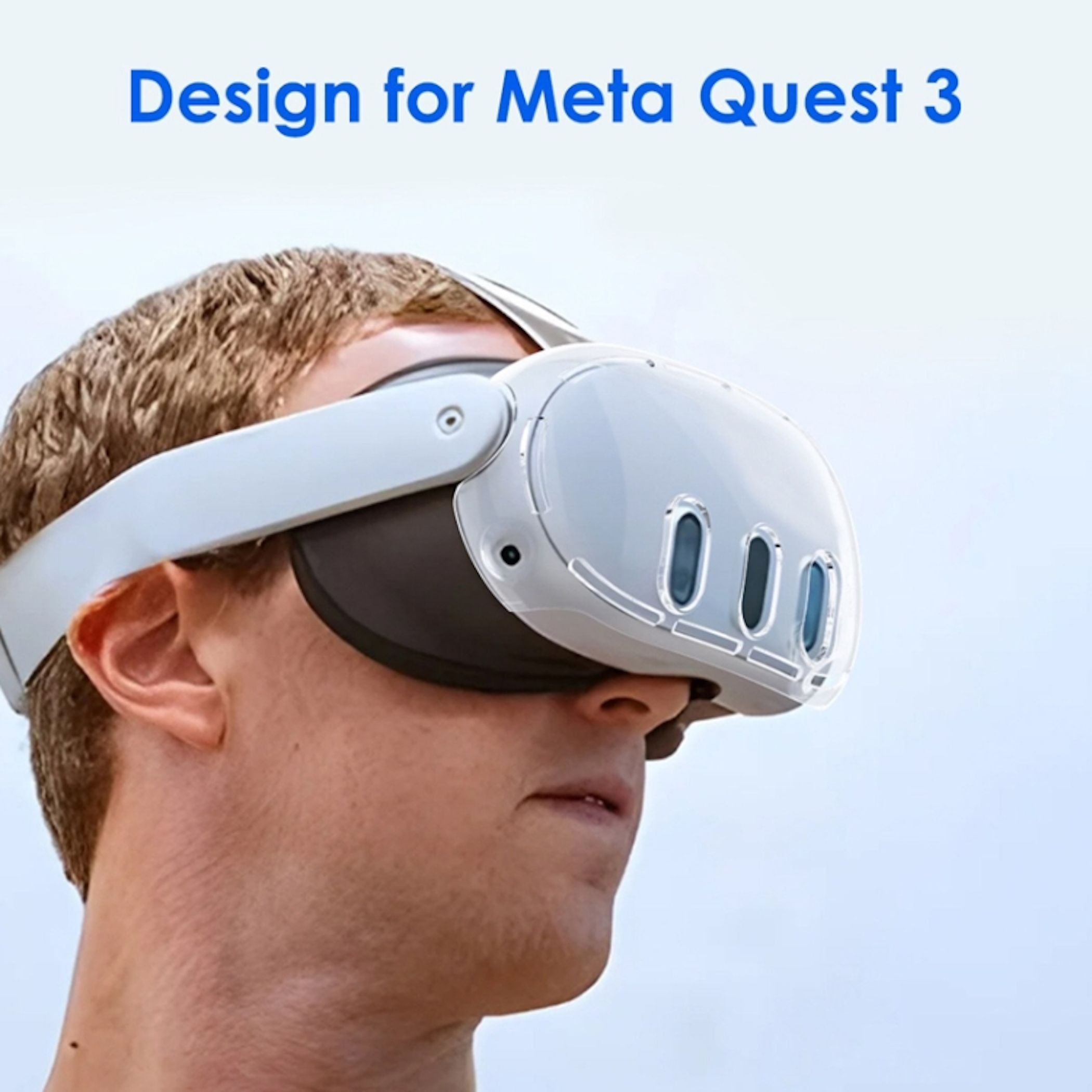 Mann mit VR-Headset, das für Meta Quest 3 entwickelt wurde.