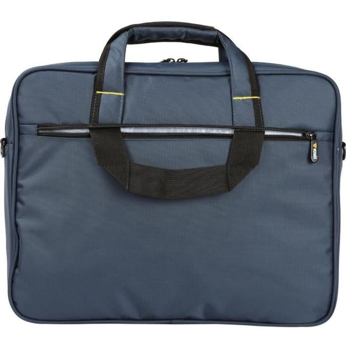 Borsa porta PC grigio scuro con manico nero e chiusura a zip.