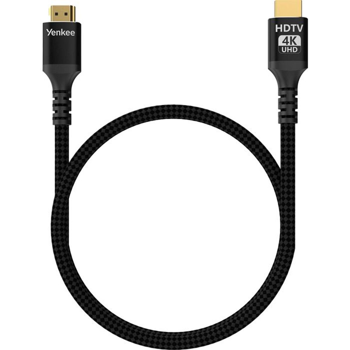 Schwarzes HDMI-Kabel mit "Yenkee" und "HDTV 4K UHD" Aufdruck.