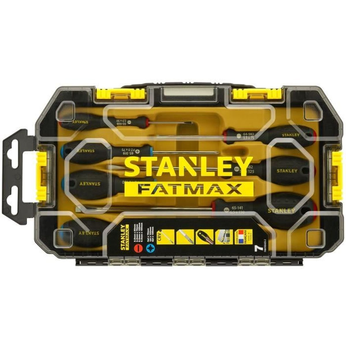 Stanley Fatmax Schraubendreher-Set in schwarzer und gelber Kiste. Enthält 7 Schraubendreher.