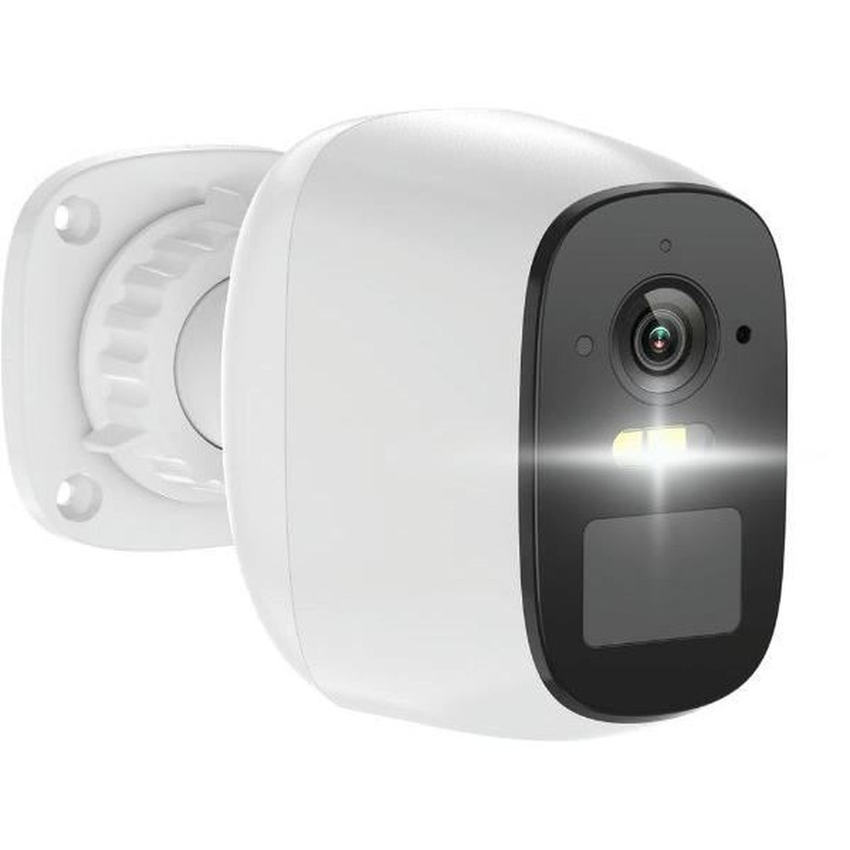 Witte beveiligingscamera met zwarte rand en licht.