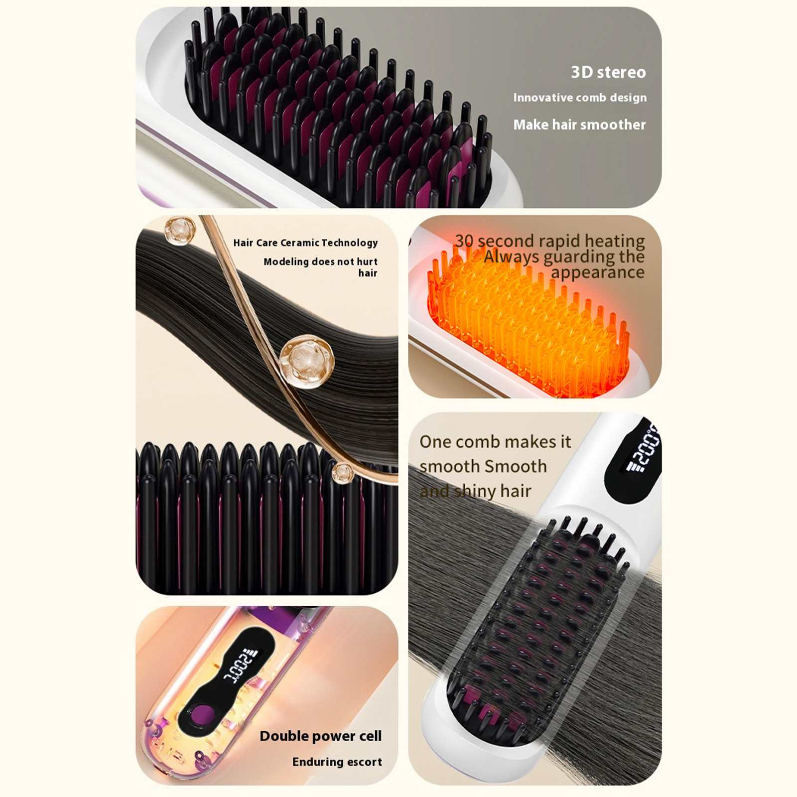 Glättbürste mit 3D-Stereo-Design, Keramiktechnologie und schneller Heizung.