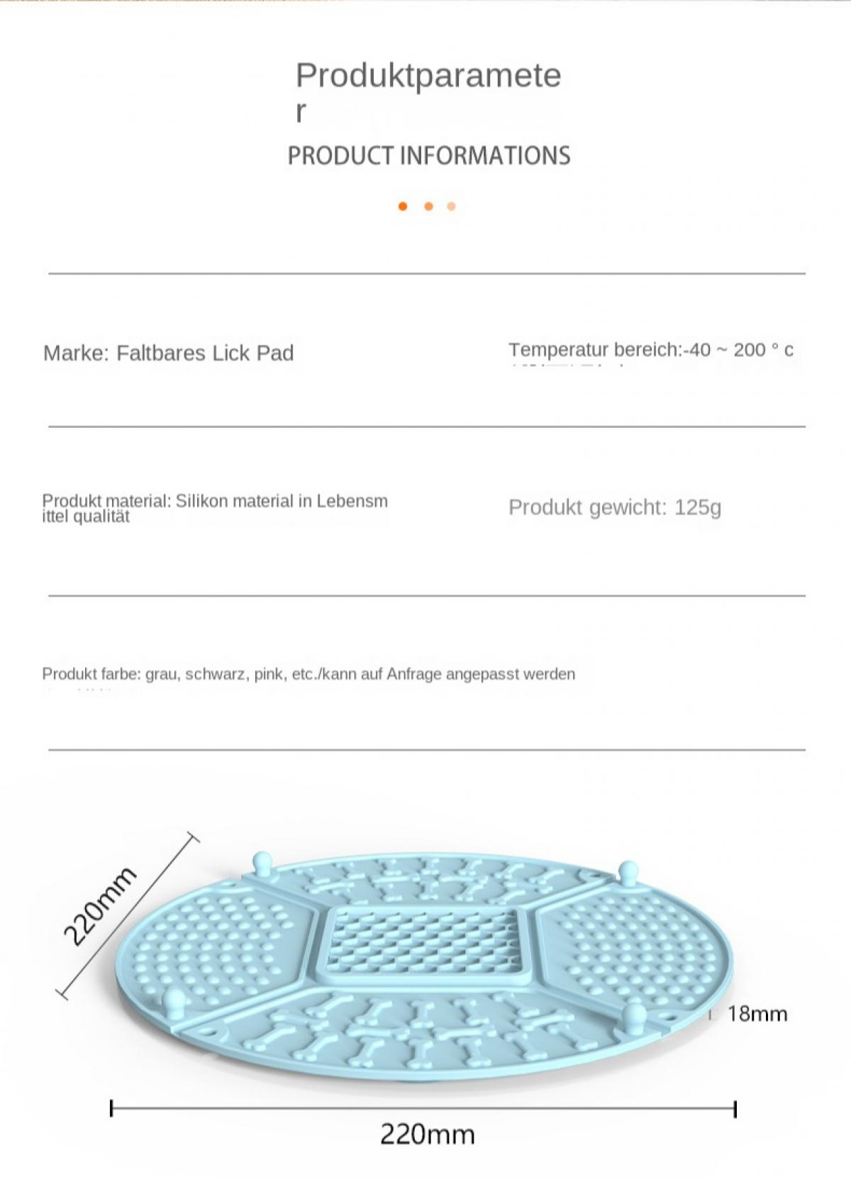 Hellblaue Silikon-Futtermatte, 220mm x 220mm x 18mm, mit Noppen und Knochenform.