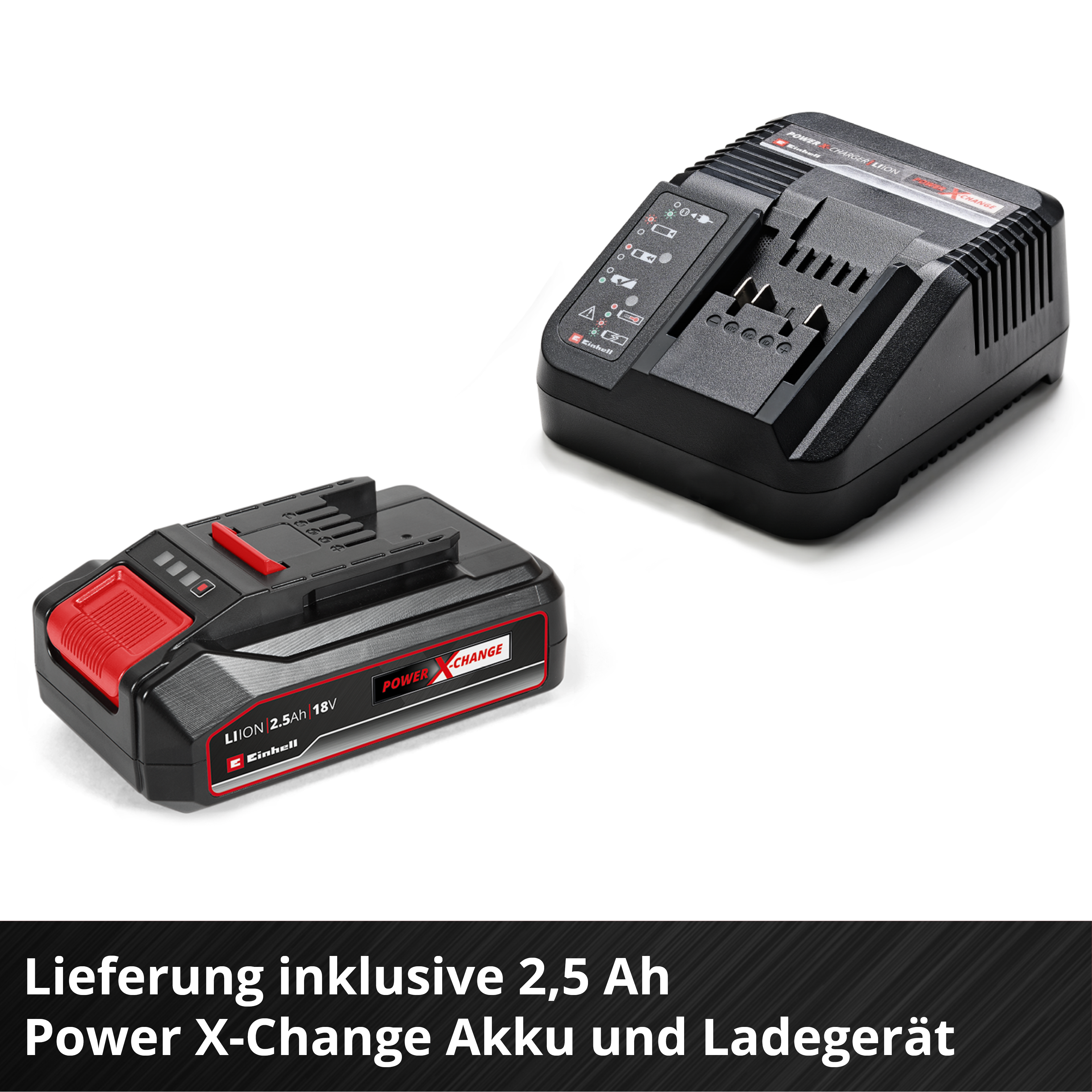 Ein schwarzer Akku und ein Ladegerät für Werkzeuge, auf weißem Hintergrund.