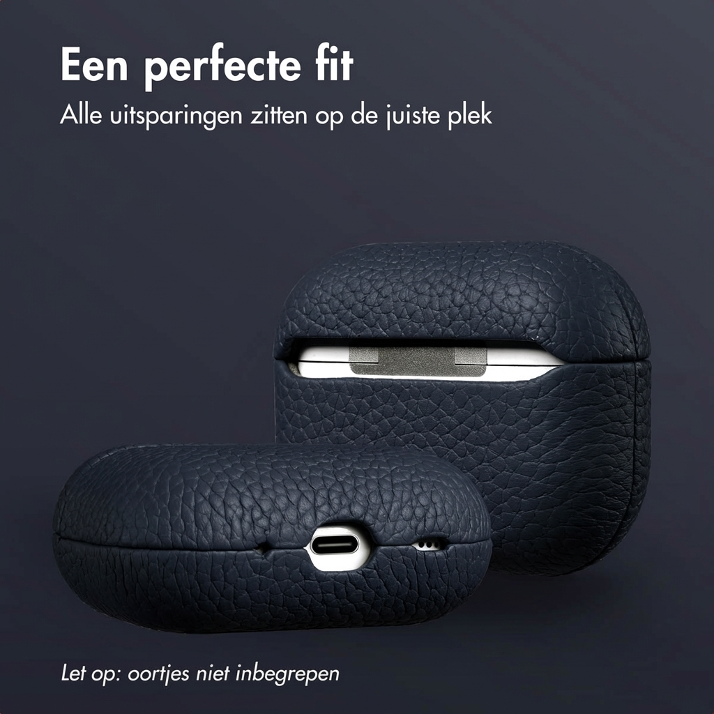 Dark blue leather headphone cases with charging port.