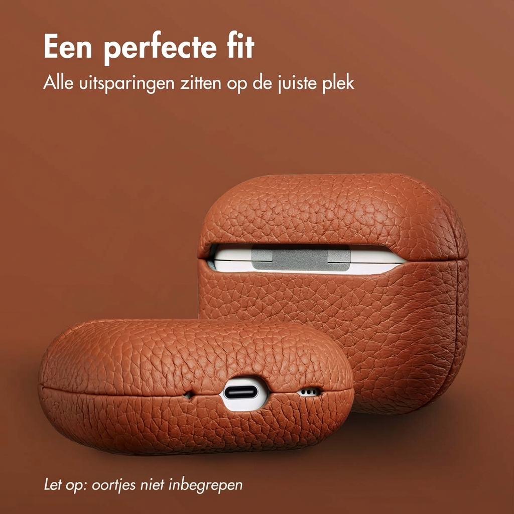 Brown leather headphone cases with charging port.