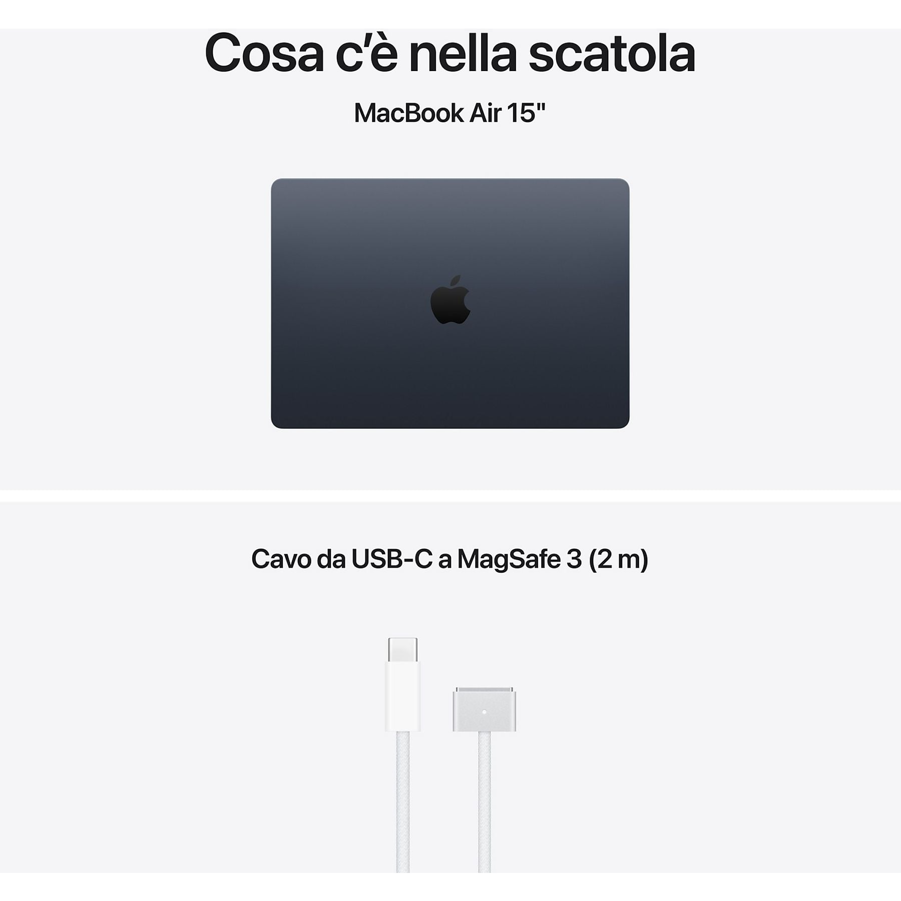 Ciemny MacBook Air 15" i biały kabel USB-C do MagSafe 3.
