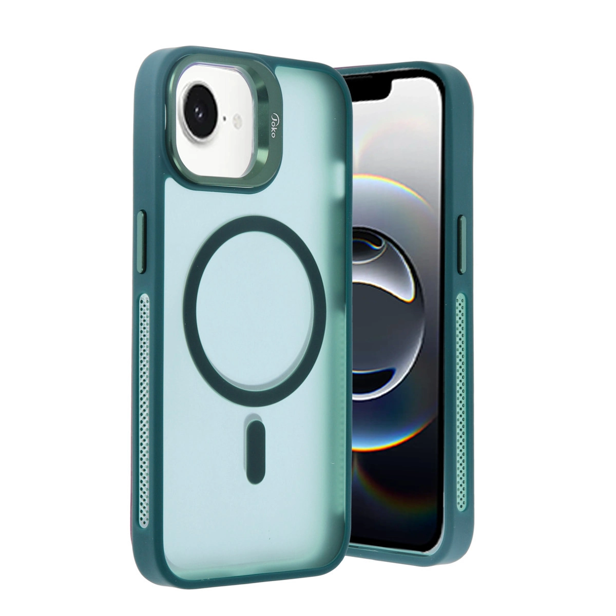 NEWFACE iPhone 16e Uyumlu Flet Lens Magsafe Kapak Telefon Kılıfı Koyu Yeşil