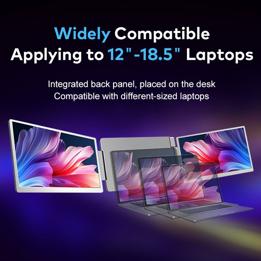 Un supporto per laptop con due monitor, compatibile con laptop da 12-18,5 pollici.
