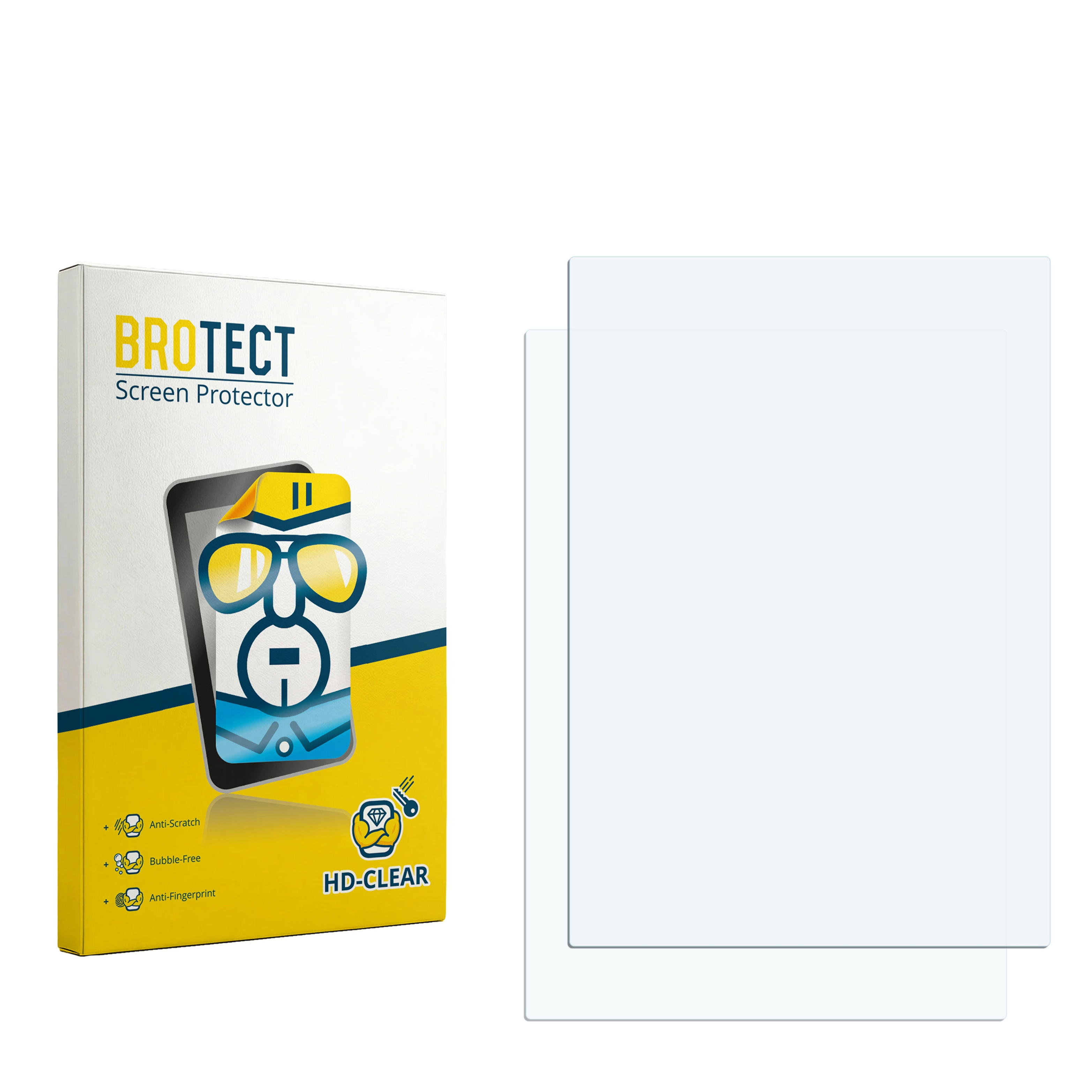 BROTECT Displayschutzfolie mit Verpackung und zwei transparenten Schutzfolien.