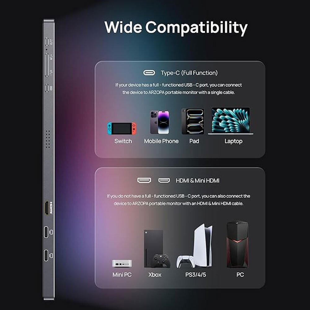 Amplia compatibilidad: Lista de dispositivos para conexiones USB-C y HDMI.