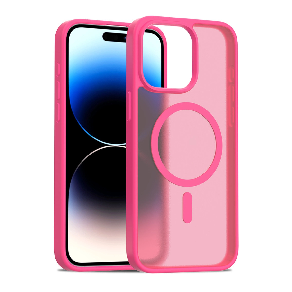 Mıknatıslı halkalı şeffaf arkalı pembe iPhone kılıfı.