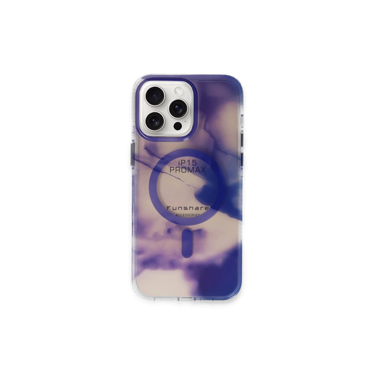 Mor ve bej mermer desenli iPhone 15 Pro Max kılıfı kameralı