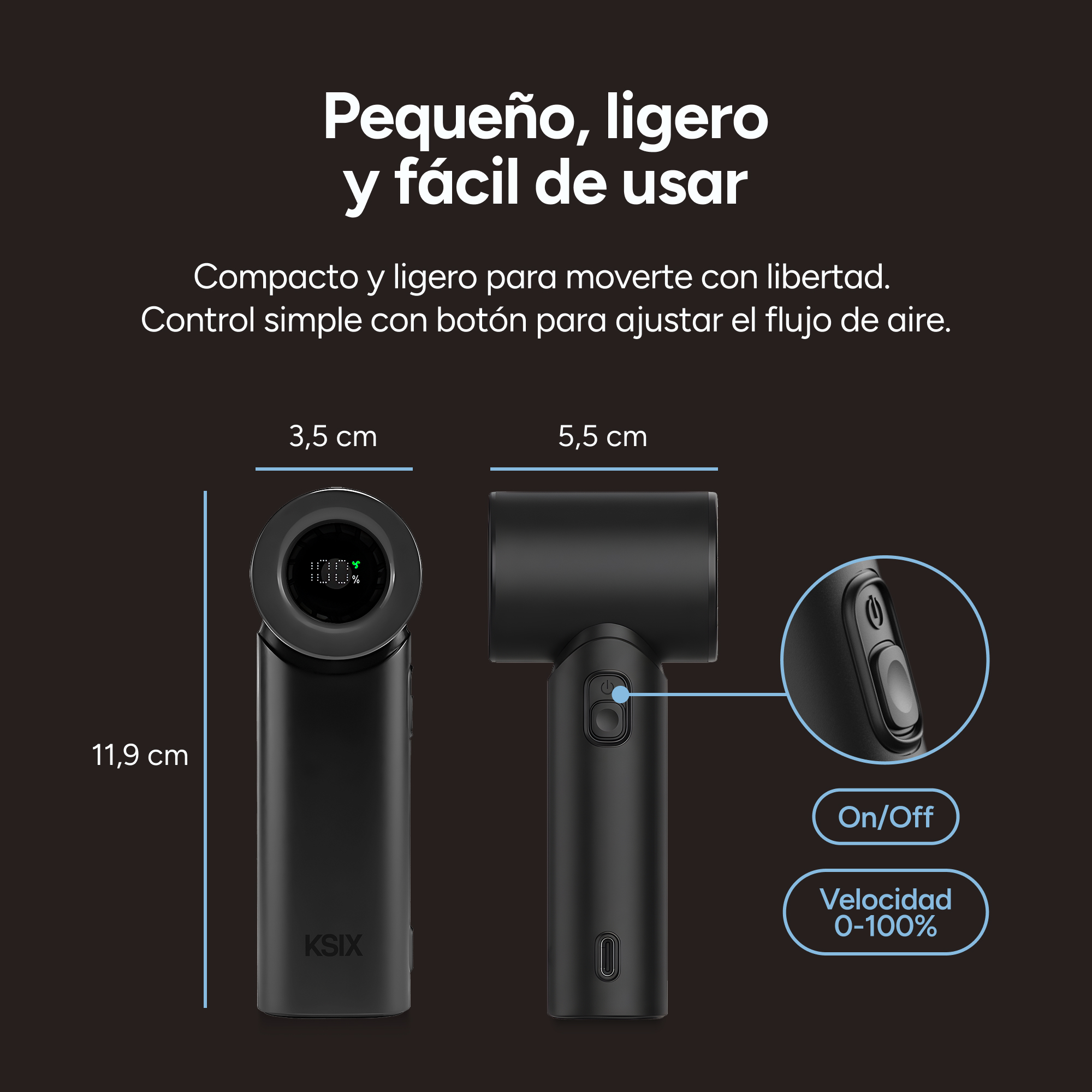 Un purificador de aire negro y compacto con pantalla y controles.