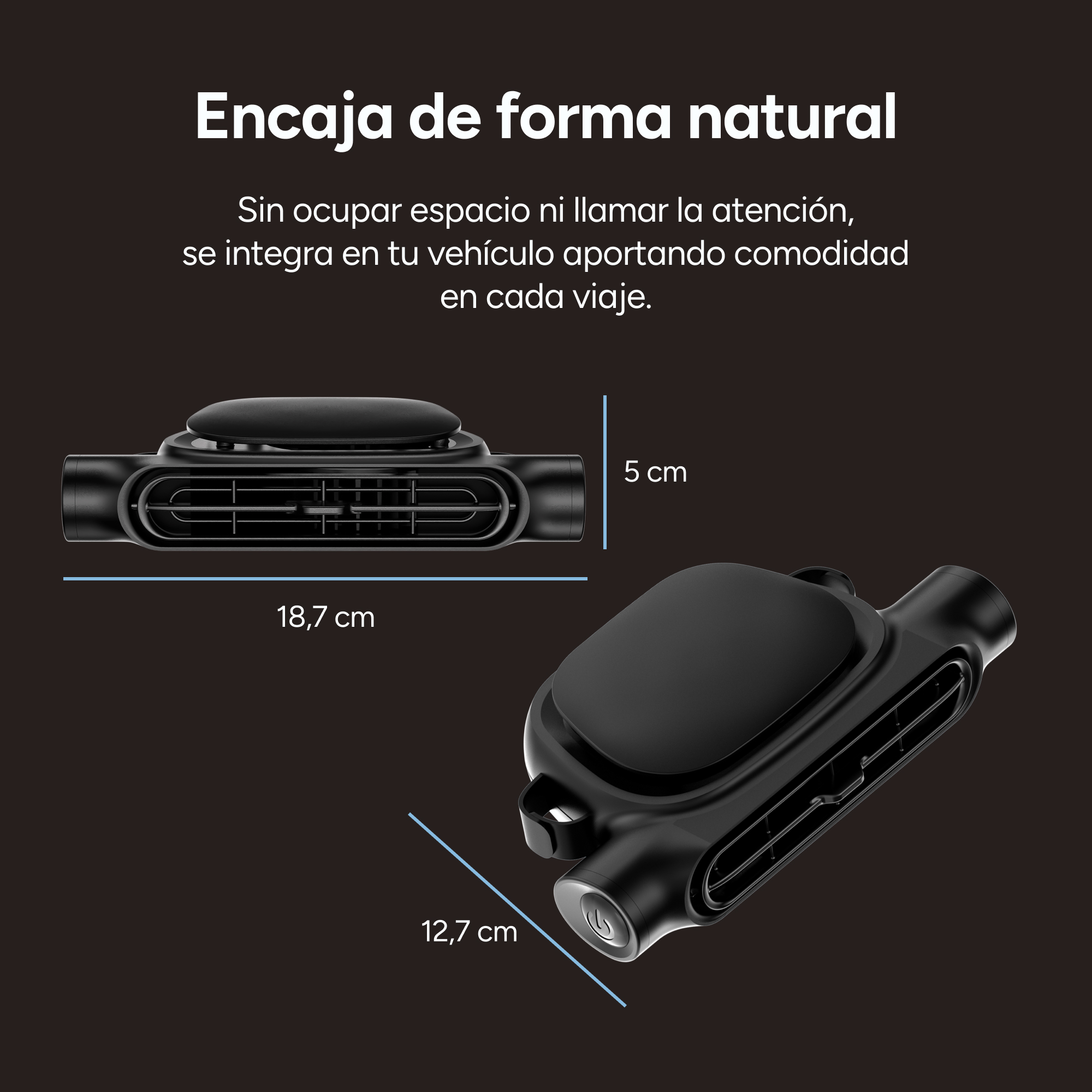 Difusor negro para ventilación de coche, 18,7 x 12,7 x 5 cm.