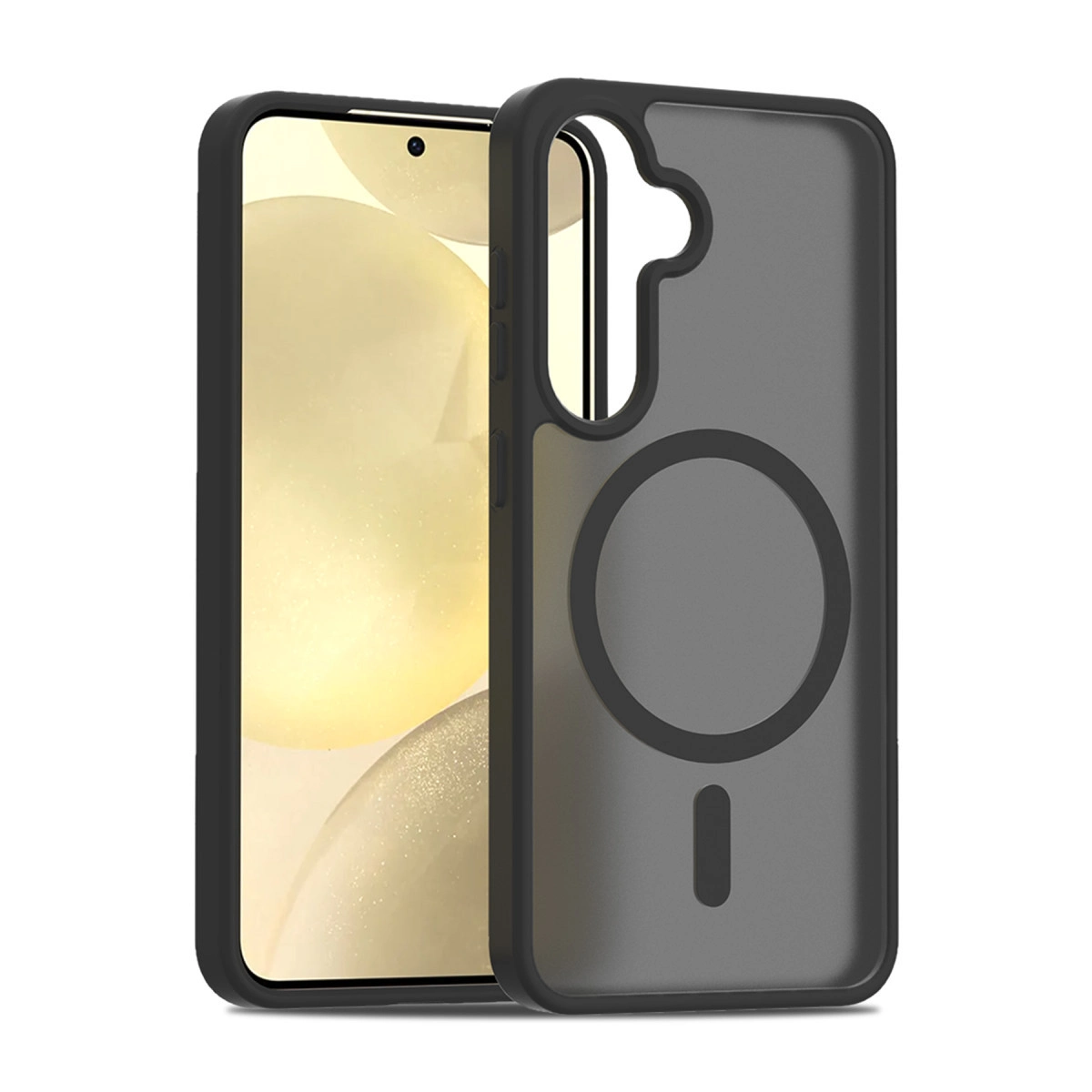 Akıllı telefon üzerinde manyetik halkalı siyah telefon kılıfı.