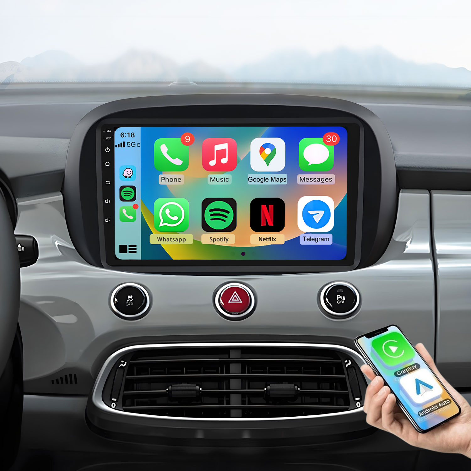 Auto-Infotainmentsystem mit Smartphone-Apps und Handholding.