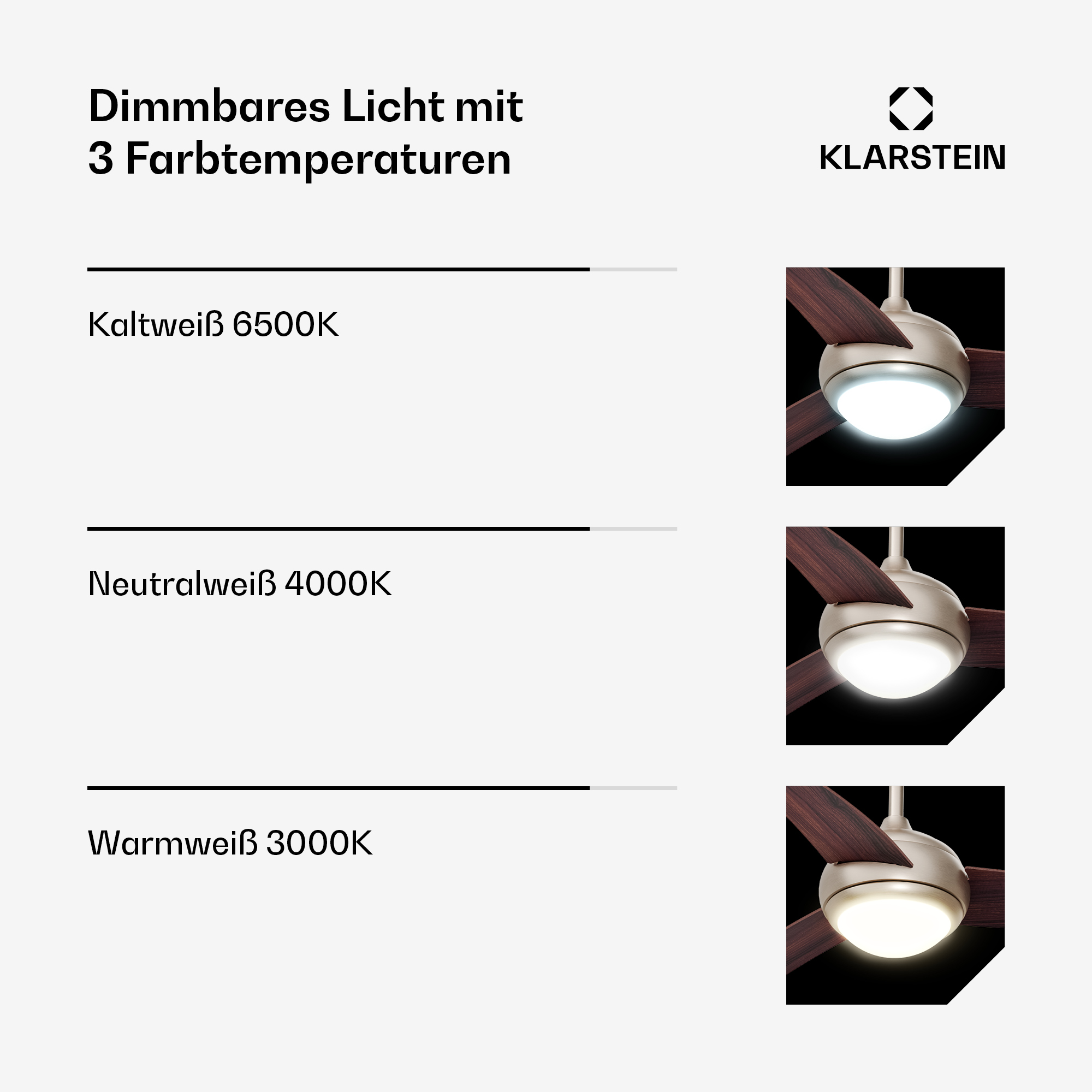 Luce dimmerabile con 3 temperature colore: bianco freddo, neutro, caldo.