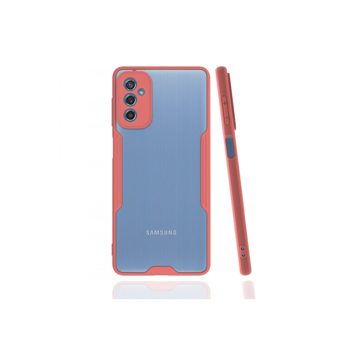 Beyaz arka plan üzerinde Samsung telefon için mercan kırmızısı telefon kılıfı.