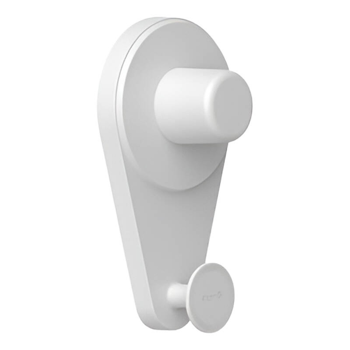 Biały haczyk z cylindrycznym bolcem do wieszania przedmiotów.