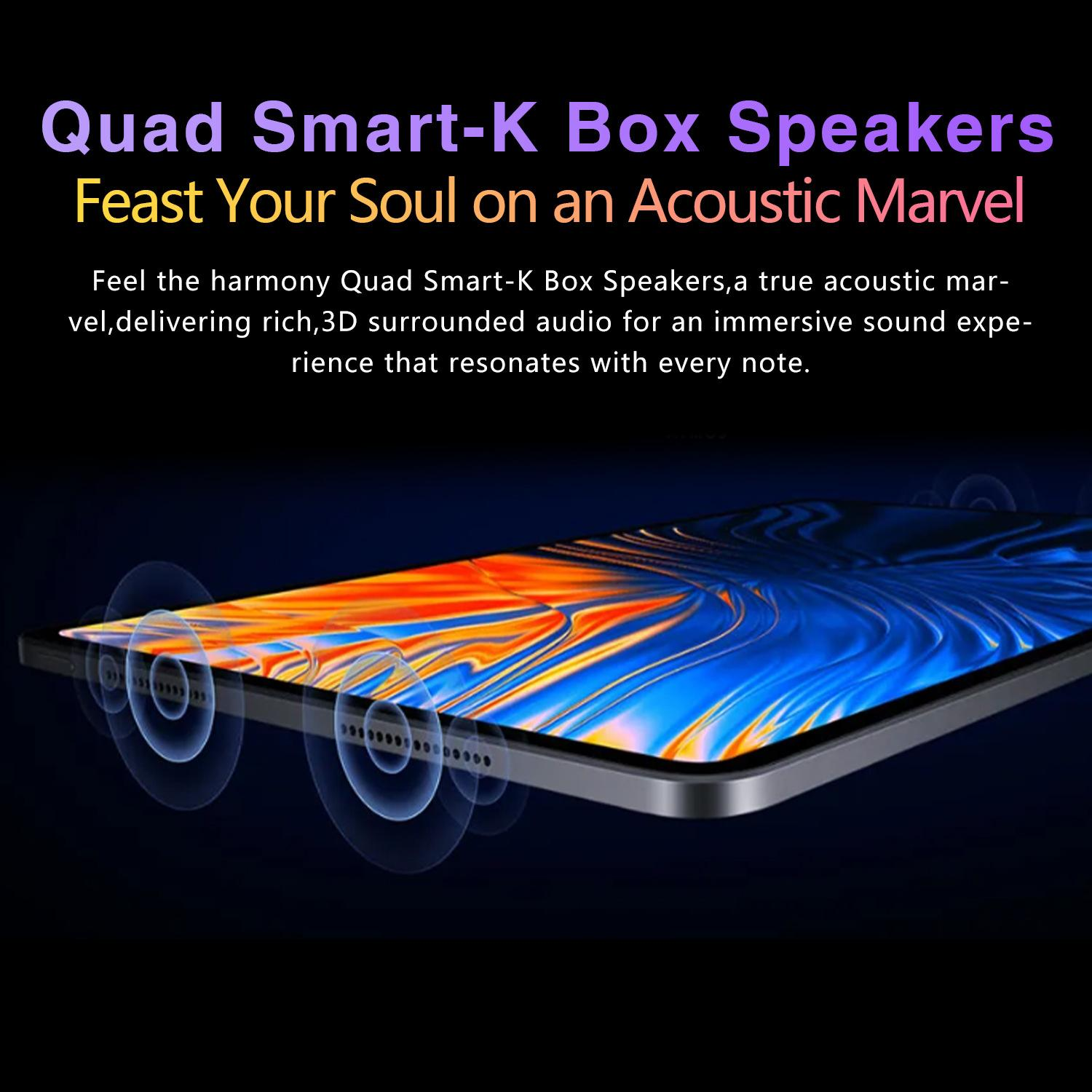 Quad Smart-K Box Lautsprecher mit dynamischen Schallwellen.