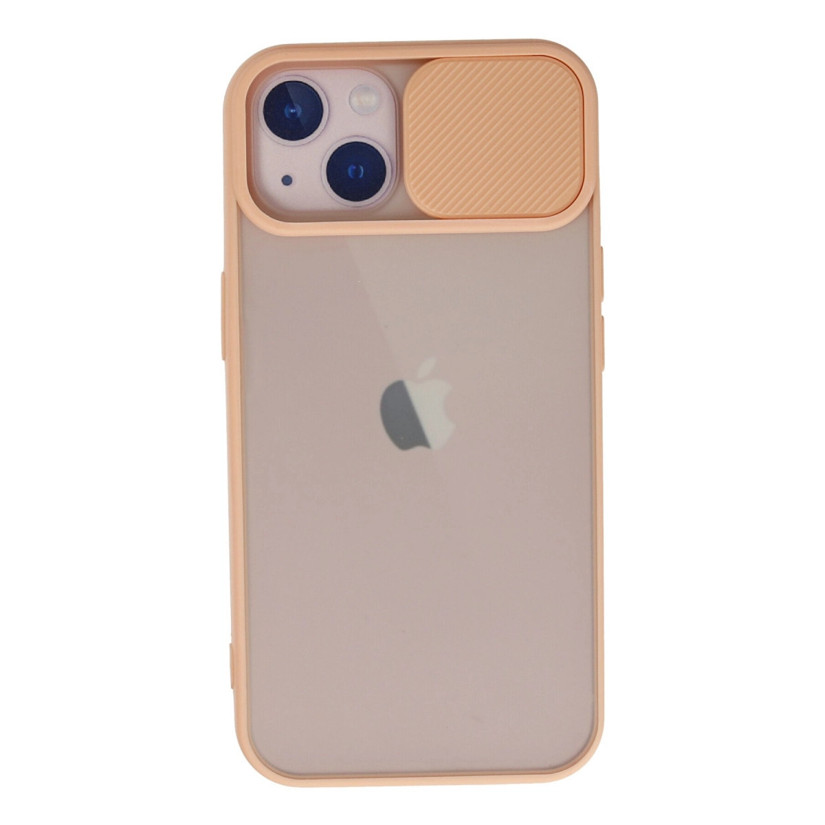 Şeffaf arkalı ve çift kameralı pembe bir iPhone.