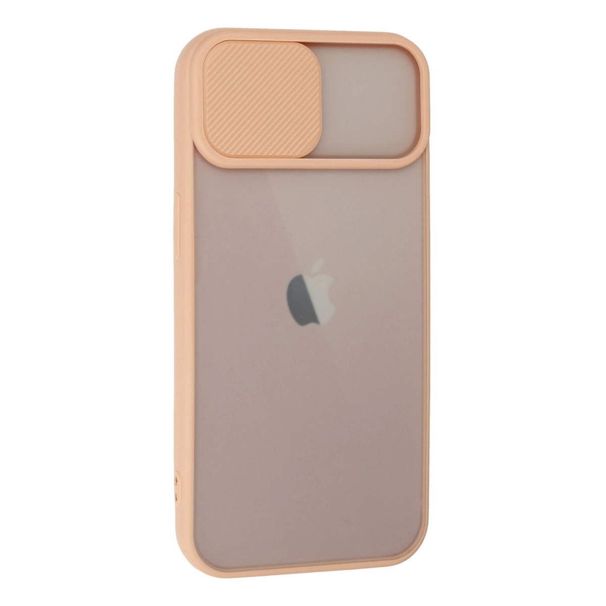 Kaydırılabilir kamera kapaklı şeftali rengi iPhone kılıfı.