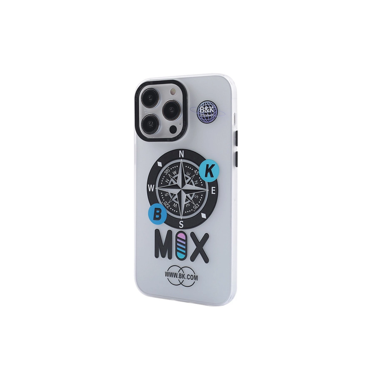 Pusula tasarımlı ve "MOX" yazılı beyaz iPhone kılıfı.