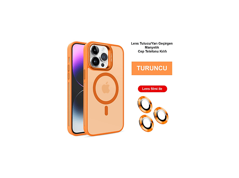NEWFACE iPhone 14 Pro Uyumlu Flet Lens Magsafe Kapak Telefon Kılıfı Turuncu