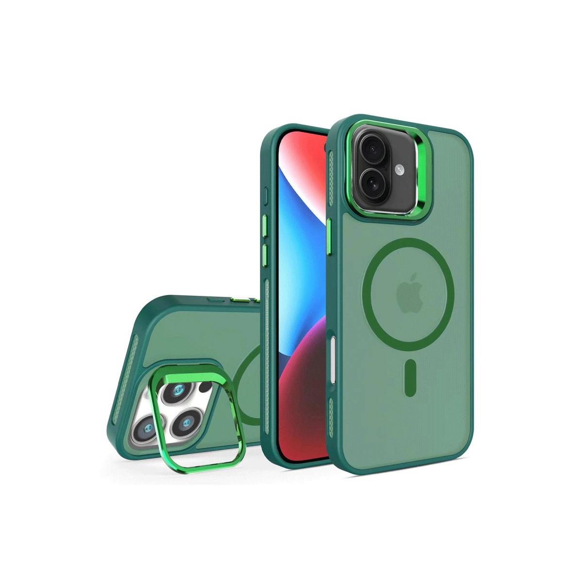 NEWFACE iPhone 16 Uyumlu Flet Lens Magsafe Kapak Telefon Kılıfı Koyu Yeşil