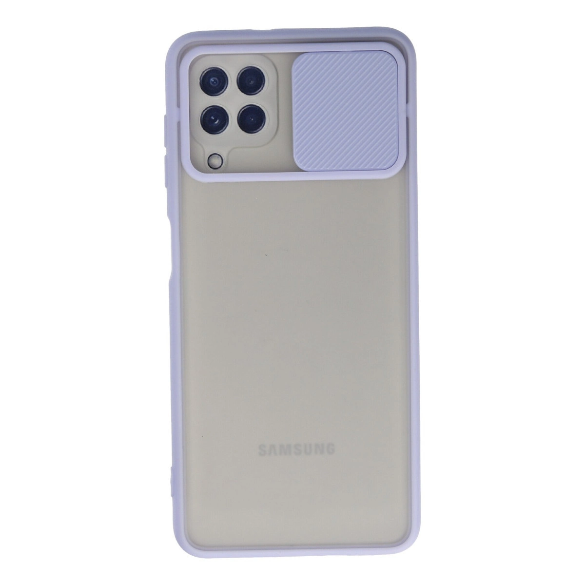 Dört kameralı ve kaydırılabilir lens kapağına sahip şeffaf telefon kılıfı.